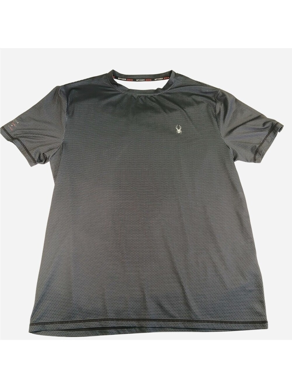 Spyder Men's Rash Guard Swim Shirt Size Medium Gray Grid Short Sleeve UPF Surf